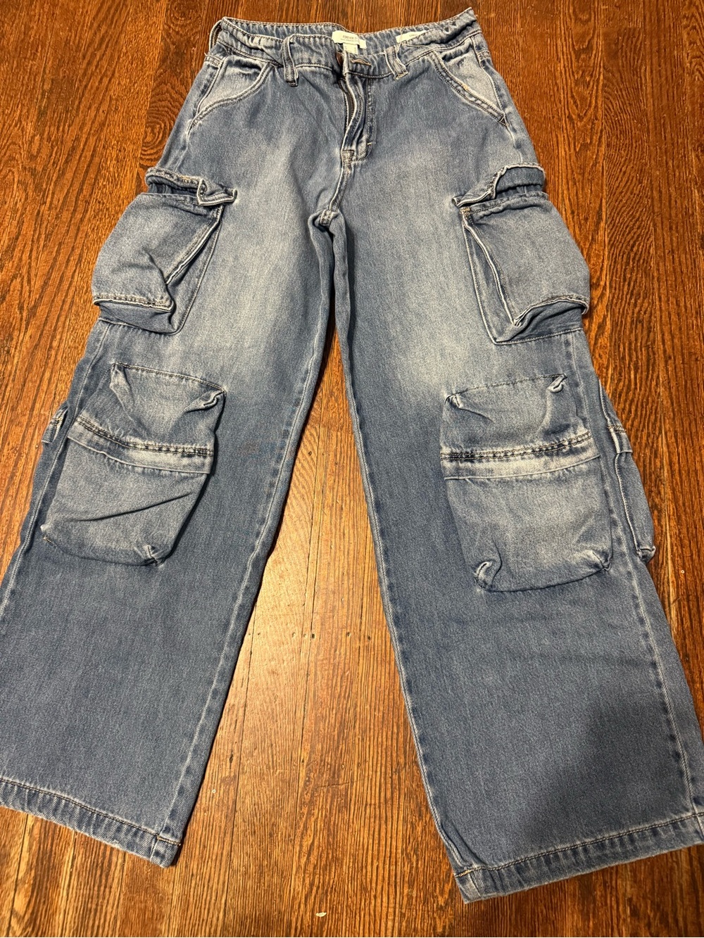Forever 21 Washed Blue Cargo Denim Pants